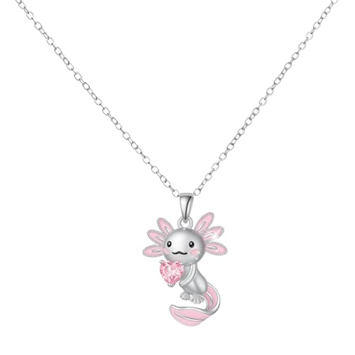 Mikovivi Cute Axolotl Necklace for Women Alloy Salamander Pink Crystal Pendant Necklace Trendy Animal Jewelry Accessories for Birthday Christmas Graduation Gift