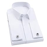 男性フレンチカフスシャツメンズ長袖ボタンダウンシャツカジュアルスリムフィットカフスドレスシャツ