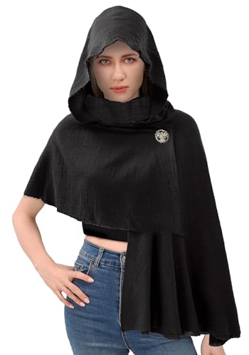 KUOIN Medieval Hooded Shawl Scarf, Post Apocalyptic Cowl Hood Cloak with Face Cover Brooch3