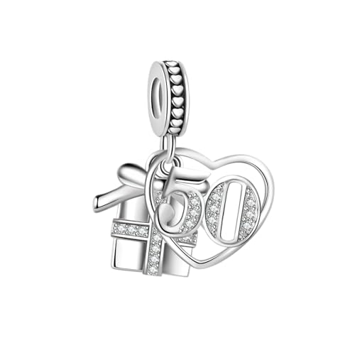 SBI Jewelry Abalorio de caja de regalo para pulsera, compatible con pulseras Pandora, cuentas de cumpleaños, 13, 16, 18, 21, 30, 40, 50, 60, colgantes para collar, Cobre, No es una piedra preciosa