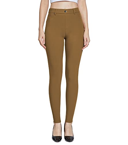 Amoy Women's Dress Jeggings Skinny Pants Stretchy Work Trousers Business Casual Leggings with Pockets Office