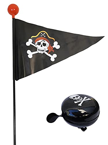 Red Loon Fanion de vélo pirate + sonnette de vélo - Drapeau de vélo avec cloche - Klaxon de vélo