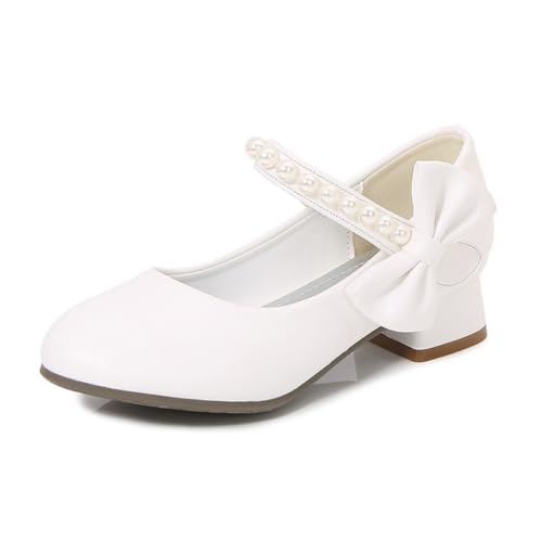 Girl's Dress Shoes White Flower Girl Shoe Princess Mary Jane Low Heels for Party Wedding School (Toddler/Little Kid)