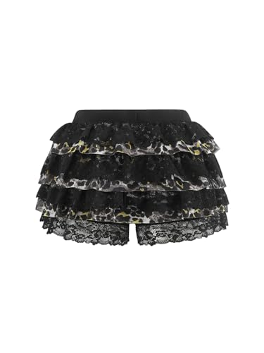 Image of Women Y2K Lace Multi-Layered Bloomers Lolita Ruffle Shorts Cute Mini Skirt | Tiered layers, elastic waist, pumpkin pants, for rave party /country concert /festival
