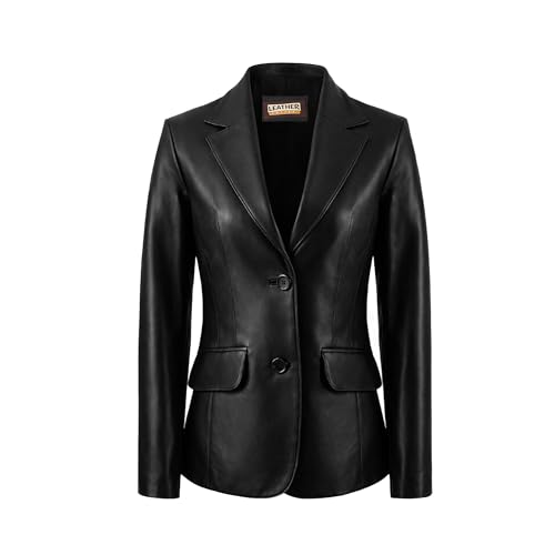 Leather Artist Everyday Leather Blazer Women Genuine Lambskin Leather Jacket Coat (LA-LC-Blk-L)