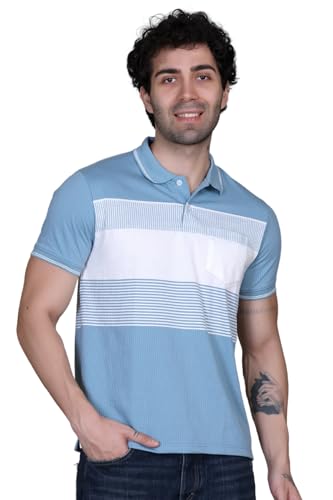 Image of SANE ORIGINALS T-Shirt for Men with Pocket || Textured Striped Polo for Men