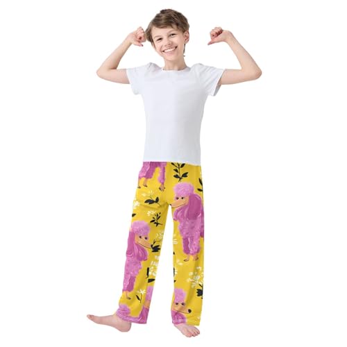 ZZXXB Poodle Spring Flower Boys Long Pants Soft Trousers Elastic Waist Kids Lounge Bottoms with Pockets S-XL3