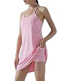 KuaCua Damen Trainingskleid, ärmellos, integriert mit BH und Shorts, Taschen Tennis Sportkleider für Golf Sportbekleidung