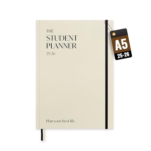 Burde Student Planner A5 Beige - Calendario 2025/2026, Agenda Settimanale A5 per Studenti, Uomini & Donne, Calendario 12 Mesi, Formato Notebook