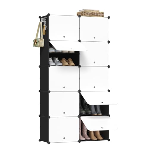 WOLTU Schuhregal mit 10 Fächern, Schuhaufbewahrung für 40 Paar Schuhe, Schuhschrank für Flur Wohnzimmer Schlafzimmer, Schuhorganizer mit Türen,...