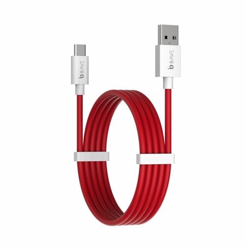 BAVE 100W 5A USB to Type-C Charging Cable for OnePlus – Supports WARP/VOOC/Flash Charge, Super Fast Charging, Tangle-Free, 480Mbps Data Transfer, Compatible with OPPO Red, 1m, 1-Year Warranty