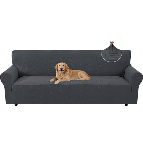 CYCMACO Elástica Funda De Sofá 4 Plazas, Moderna Funda De Sofa con Reposabrazos, Ajustables Antideslizante Fundas Sofa, Universales Couch Cover, Gruesa, Antimanchas Lavable, Gris Oscuro