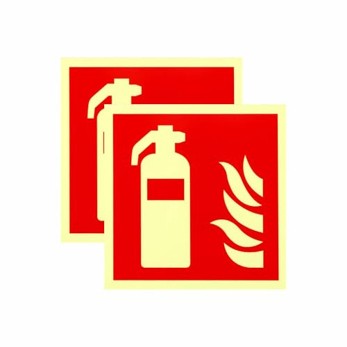 2 cartelli fotoluminescenti per estintore, 150 mm x 150 mm, in vinile autoadesivo, ad alta visibilità, si illuminano al buio, segnaletica di sicurezza per luoghi di lavoro e case nel Regno Unito