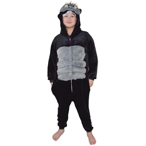 Boys Kids Gorilla Chimpanzee king Kong Monster Onesie Hooded Pyjamas 3D Animal Feature Flannel Sleepsuit Jumpsuit Nightwear Halloween Party Extra Thickness Softness Fun Play 5-6 Years Black Cover