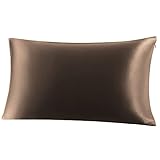 PiccoCasa Seidenkissenbezug 19 Momme Seide Kissenbezug mit Reißverschluss Kissenhülle mit Geschenkbox Haar- und Hautpflege atmungsaktiv Braun 40x80cm