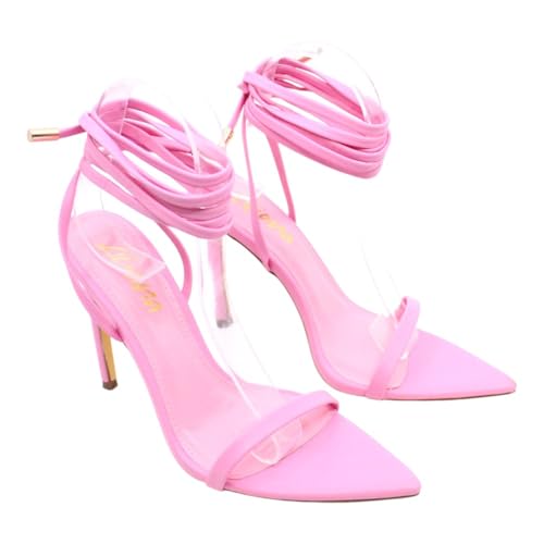 Liliana Women's Lace-Up Heels Sandals Strappy Pointed Toe Stiletto High Heel Sandals-Metallic Shoes3