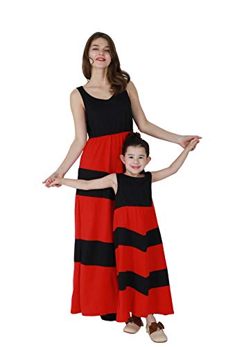 EFOFEI Mommy and Me Matching Sleeveless Dress Stripe Printed Summer Dress Casual Vintage Family Outfits2