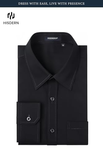 Image of HISDERN Mens Business Dress Shirts Long Sleeve Casual Button Down Shirt Formal Inner Collar Contrast Shirt for Men Wedding
