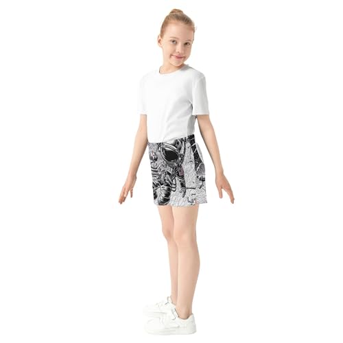 Girls Shorts Astronaut Space Black White Print Athletic Comfy Pajama Youth Summer Shorts Kids Teens Clothes, X-Small4