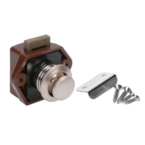 Tiardey 4 Pcs Push Button Latch Locks, Cabinet Drawer Keyless Door Latch for Caravan Motorhome, Motorhome, Boat, Brown and Gold