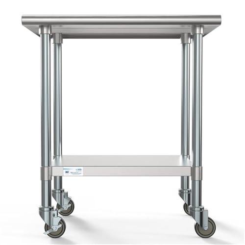 Image of KoolMore Commercial 24x30'' Stainless Steel Work Table with Wheels for Restaurant or Home Use, Under Storage Shelf Food, Tools, Equipment, & Hardware, Heavy Duty Metal Workspace (CT2430-18C), Silver