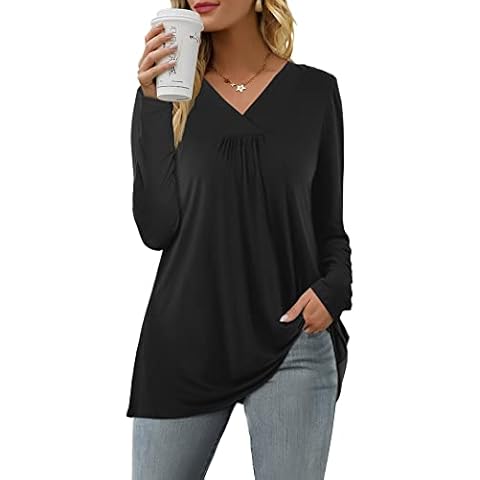 Florboom Long Sleeve T Shirt for Women Tunic Tops Casual V Neck Blouse Black Size 20 22 Cover