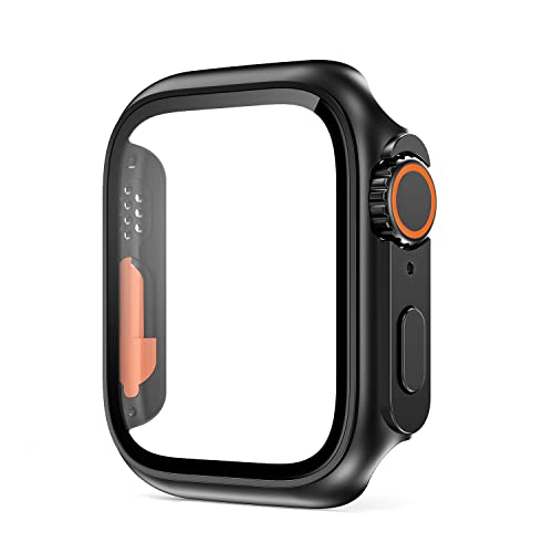 VeveXiao Compatible with Apple Watch Series 8 7 41mm Screen Protector Change to Ultra, PC Case Tempered Glass Film Bumper Protective Cover for iWatch 41mm Series 8 7, black