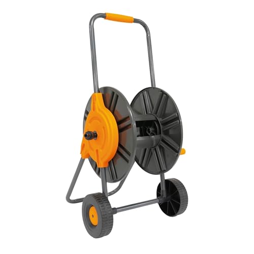 Amig - Carro Portamangueras - para Mangueras de 1/2' - Enrollado Máximo de 60 m - con Manivela para Enrollar Fácilmente - Polipropileno - Naranja y Gris