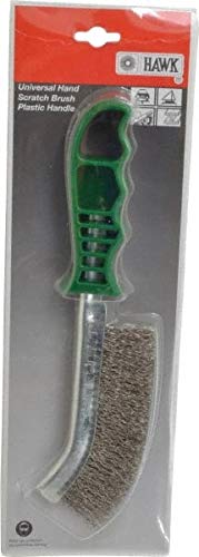 1" Trim Length Stainless Steel Scratch Stainless Steel Brush - 5-1/2" Brush Width, 10" OAL, 1" Trim Length, Plastic Handle (16 Pack)