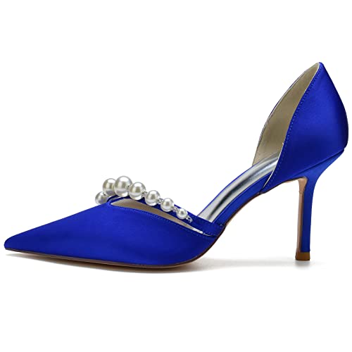 3.35" Women's High Heels Satin Pearls Sexy Stiletto Slip On Wedding Dress Pumps Shoes 1963-172