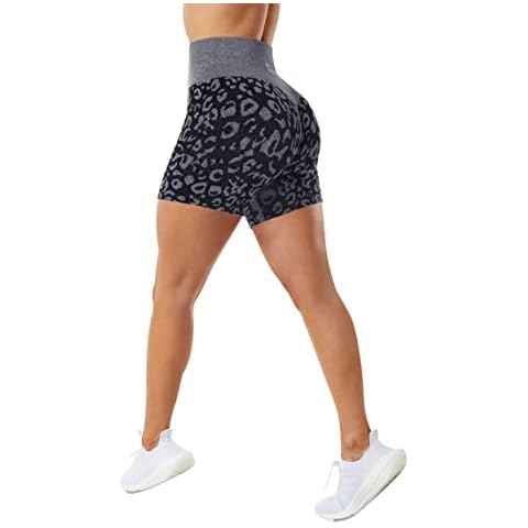 Sunzel Butt Scrunch Seamless Shorts, Womens 5 Inch Printed Workout Shorts High Waist Booty Short for Gym Yoga Running Biking, Leopard Black, S Cover