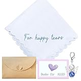 MKISHINE Besticktes Hochzeitstaschentuch 'For Happy Tears', Weißes Baumwolltaschentuch mit Schutzengel-Anhänger, Brautgeschenk Set Brautdusche Taschentücher Stickerei-Taschentuch für Braut Bräutigam
