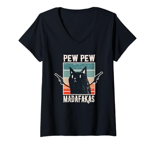 Mulher gato new new madafakas retro vintage presente t-shirt decote em V