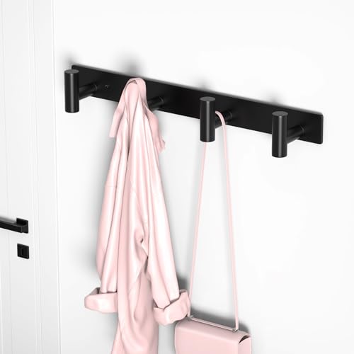 Image of PMMASTO Coat Rack Wall Mounted, 4 inchT Shaped Wall Hooks for Hanging, Heavy Duty Stainless Steel Coat Hook Rail for Hat Towel Robes in Bathroom Kitchen Mudroom Entryway (Black, 2PC)