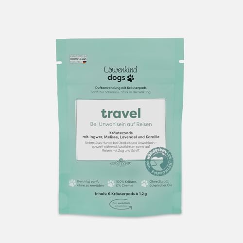 Löwenkind Dogs 100% natürliche Pads für Reiseübelkeit Hunde - wirkungsvolle Entspannung bei Autofahrten (6 Kräuterpads, Travel-Pads bei Reiseübelkeit)