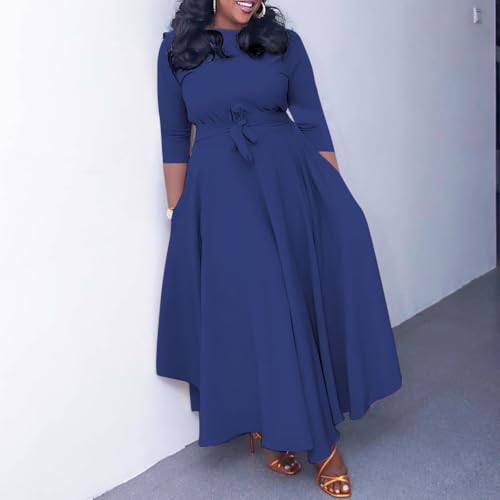 Image of BFFBABY Women's Wrap V Neck Plus Size Maxi Dresses 3 /4 Sleeves Chain Floral Printed Swing Dress with Belt
