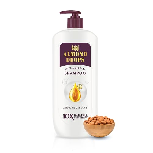 Bajaj Almond Drops Anti Hairfall Shampoo with Almond Oil & Vitamin E | For 10X Hairfall Reduction* & Soft, Shiny Hair* | Paraben Free | Ideal for Men and Women – 340ML