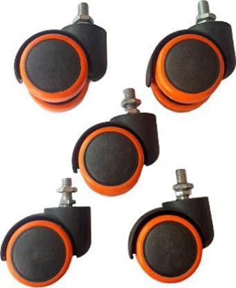 Image of K25 Heavy Duty Office Chair Nylon Twin Wheels Tyres Caster Screw Type /Load capacity-150 kg (Pack of 5 Pieces, Orange, 50 mm)
