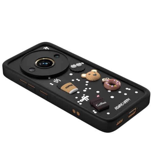 Image of Bintage Cute Fun Ball | Taddy Cartoon 3D Smiley Coffee Cup | Milk Donut | Full Protection Rubber Back Cover Compatible for REDMI A3x 2024 - Black