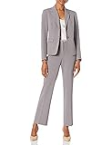 NINE WEST Women's Petite 2 Button Notch Collar Crepe Jacket and Pant, Steel, 8P