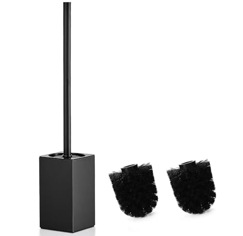 Hoomtaook Brosse Toilettes WC Acier Inoxydable avec 2 Têtes de Brosse, Conception à Séchage Rapide Intégrée Noir