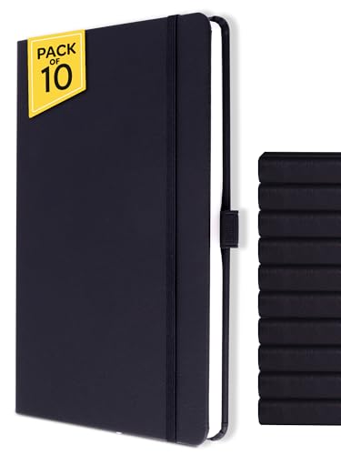 Image of Doodle Pack of 10 Personalized A5 Executive PU Leather Notebook Diary - Hard Bound Professional Office Notebook with Elastic Band, Ribbon Bookmark & Pen Loop | 160 Pages 80 GSM | Corporate & Personal Use - Black