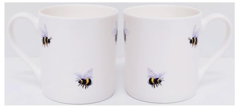 Rainbow Decors Bees Mugs Set of 2 Fine Bone China 14 fl oz 400 ml Large Balmoral Multi Bumblebee Cups Hand Decorated in UK