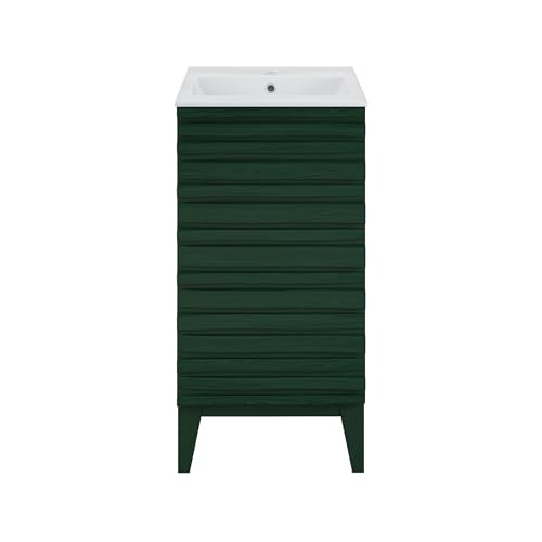 Image of Swiss Madison Cascade 18 inch Freestanding Bathroom Vanity in Green Oak with Sink Top