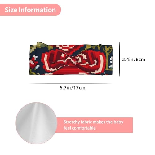 Ukrainian Embroidery Style Rose Pattern Baby Bow Headband - Super Stretchy Soft Bows Hair Accessories for Newborn Infant Toddlers Kids Girls - Elastic and Skin-Friendly3