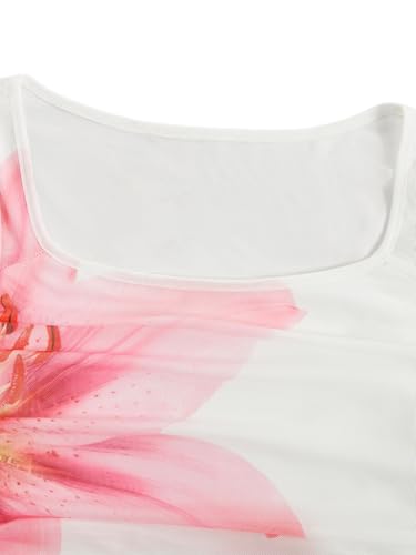 Image of Floerns Girls Bell Long Sleeve Square Neck Asymmetrical Hem Mesh Ruched Crop Tops Tees
