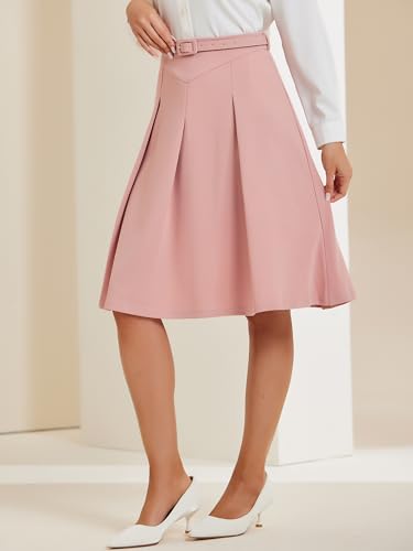 Image of Allegra K Women's Office Work Skirts Belted Waist Midi A-Line Pleated Skirt