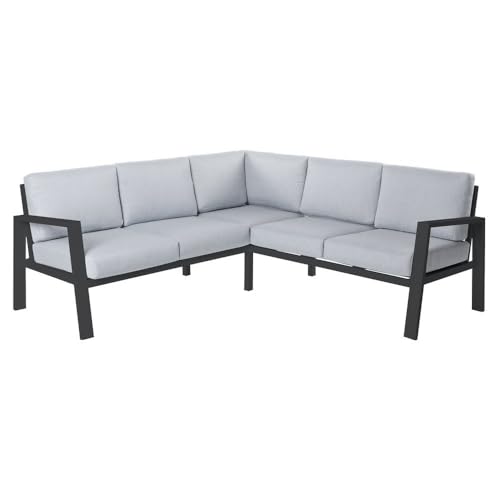 LOLAhome Sofá de jardín rinconera Thais Grafito de Aluminio de 195x195x73 cm -