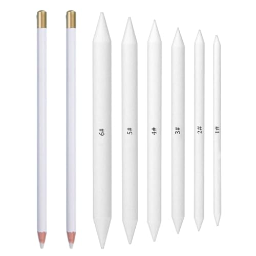 KAHZOR 6 Estompeur Dessin et 2 Crayon Gomme Stylo Professionnel, Crayon Blanc Dessin pour Croquis et Révision, Obtenir des Effets Croquis Fins et des Retouches...