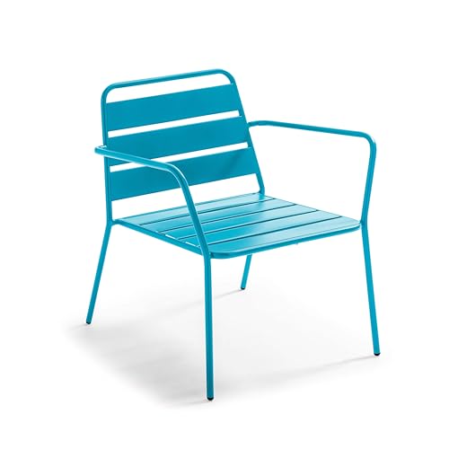 Oviala Fauteuil Bas de Jardin en métal Bleu Pacific - Palavas